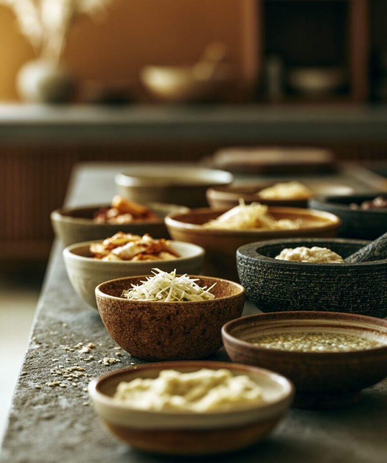 Bowls of gourmet food specialities on a wooden table — visual motif of the DACH market-entry best case.